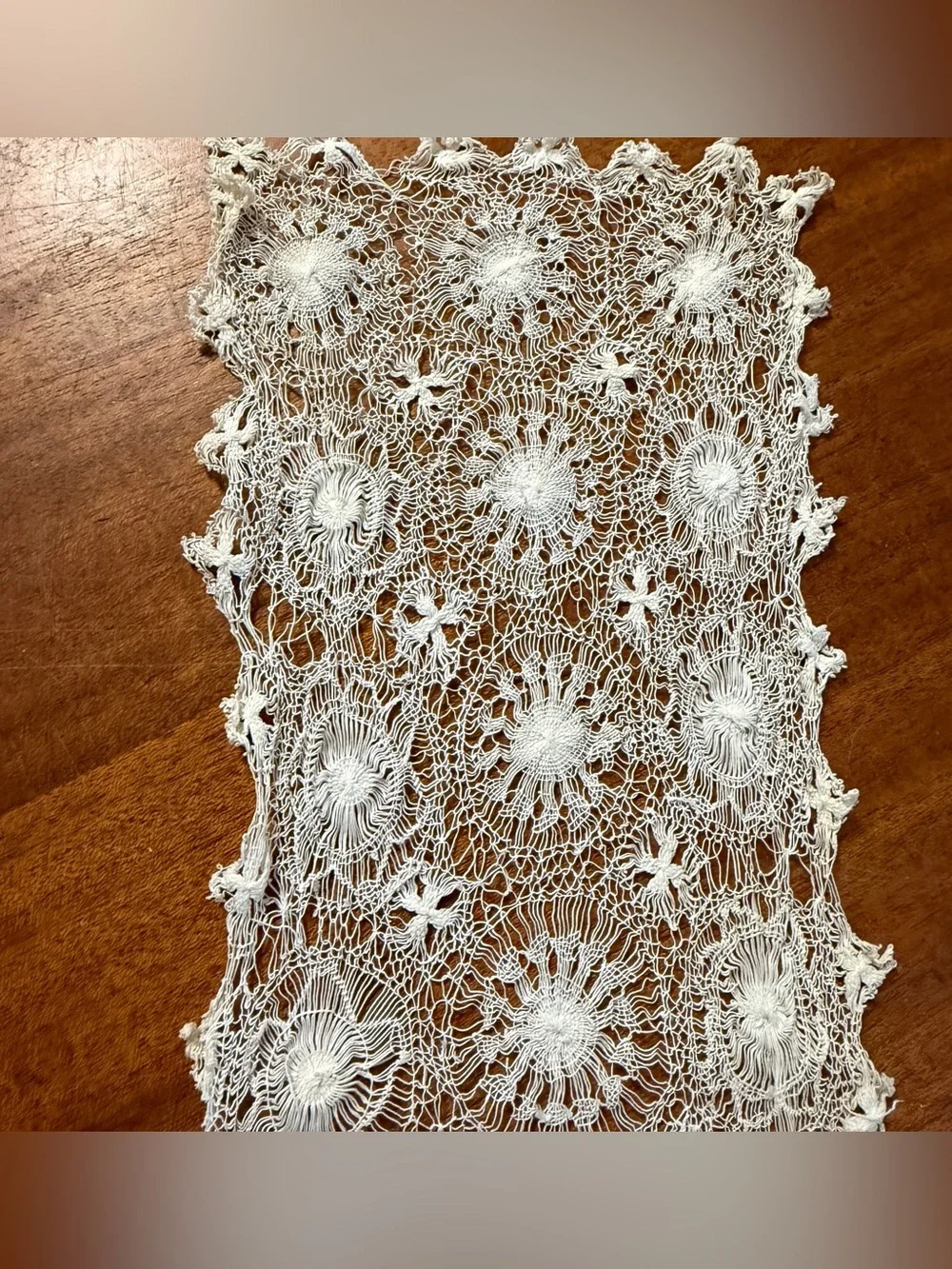 Vintage Delicate Dainty Lace Off Antique White Runner 7” x 23”